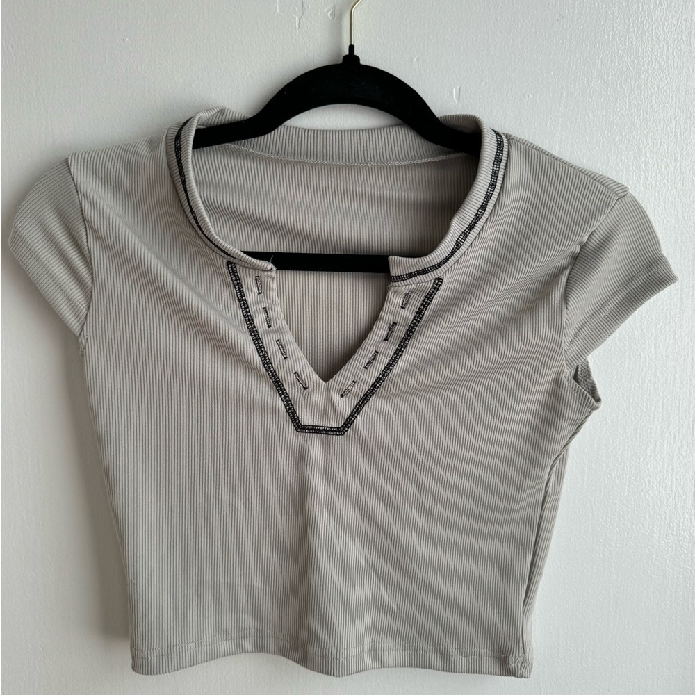 Gray Ribbed Women's Top